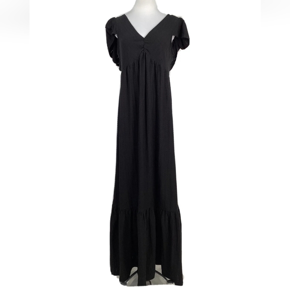 NWT Betsey Johnson dress black eyelet flutter ruffle maxi dress Medium - Picture 7 of 10